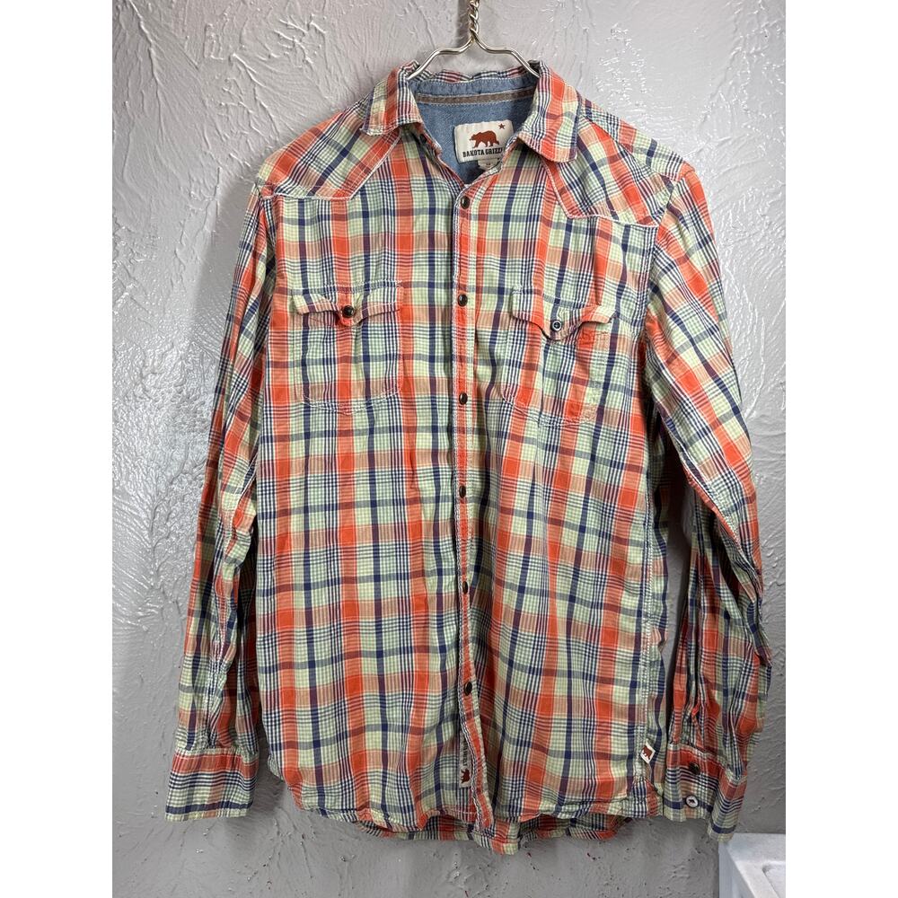 Dakota Grizzly Mens Green Orange Plaid Pearl Snap‎ Western Shirt Size Medium